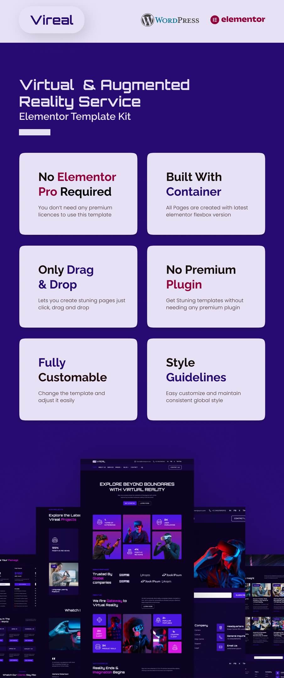 Vireal - Virtual & Augmented Reality Service Elementor Template Kit